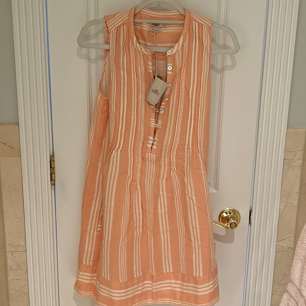 NWT Faherty Isha Dress XS sepia/neutral stripe